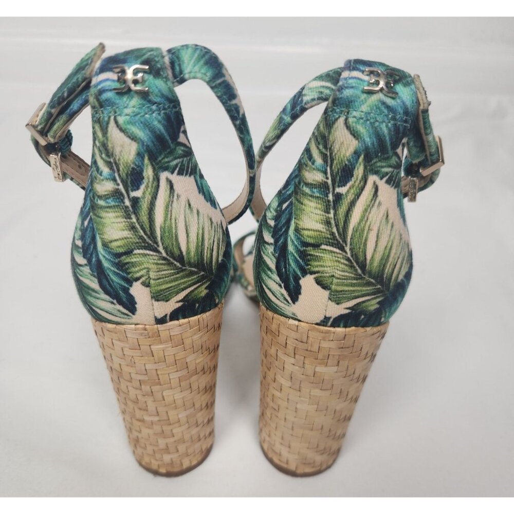 Sam Edelman Women's Sz. 7.5 Yaro Jade Palm Print Ankle Strap Sandals - Picture 3 of 8